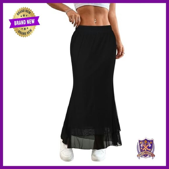 Mesh Maxi Skirt Elastic Waist Flowy Boho Summer Skirt - Picture 3 of 8